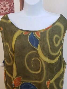 Kloz Studio Plus, Green Floral Sheer Sleeveless Tunic, 3X